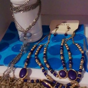 Blue necklace and necklace, earrings set